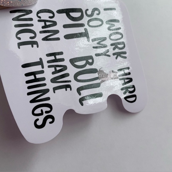 Pit Bull Sticker, Work Hard, Kawaii Decal Pittie APBT Bully, 4 pcs - Picture 2 of 6